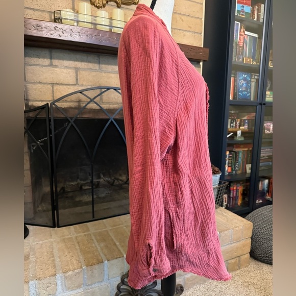 Flawless Brand 100% Cotton Long Sleeve Shirt Dress Dusty Rose Pink - Picture 5 of 13